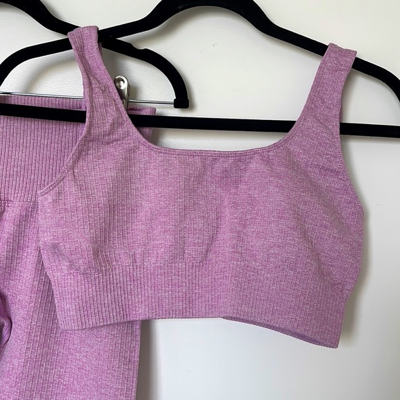 BARE ATHLETICS BARESCULPT RIBBED SEAMLESS SPORTS BRA PINK PEONY - Picture 1 of 5